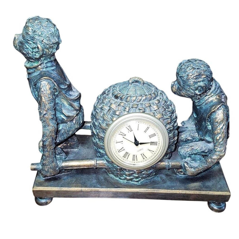 Working Monkey Mantel Clock – Vintage‎ Style Safari Animal Bronze Shelf Decor